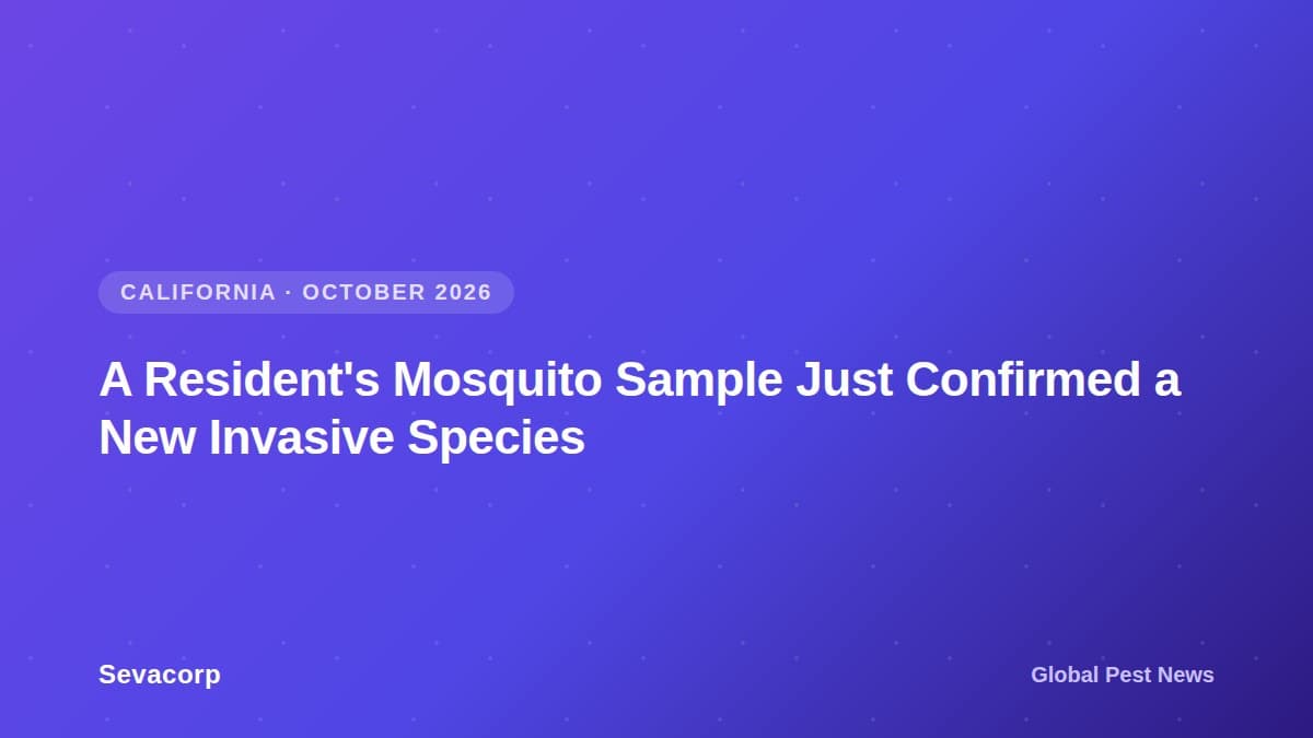 Graphic reading 'A Resident's Mosquito Sample Just Confirmed a New Invasive Species', tagged California, October 2026