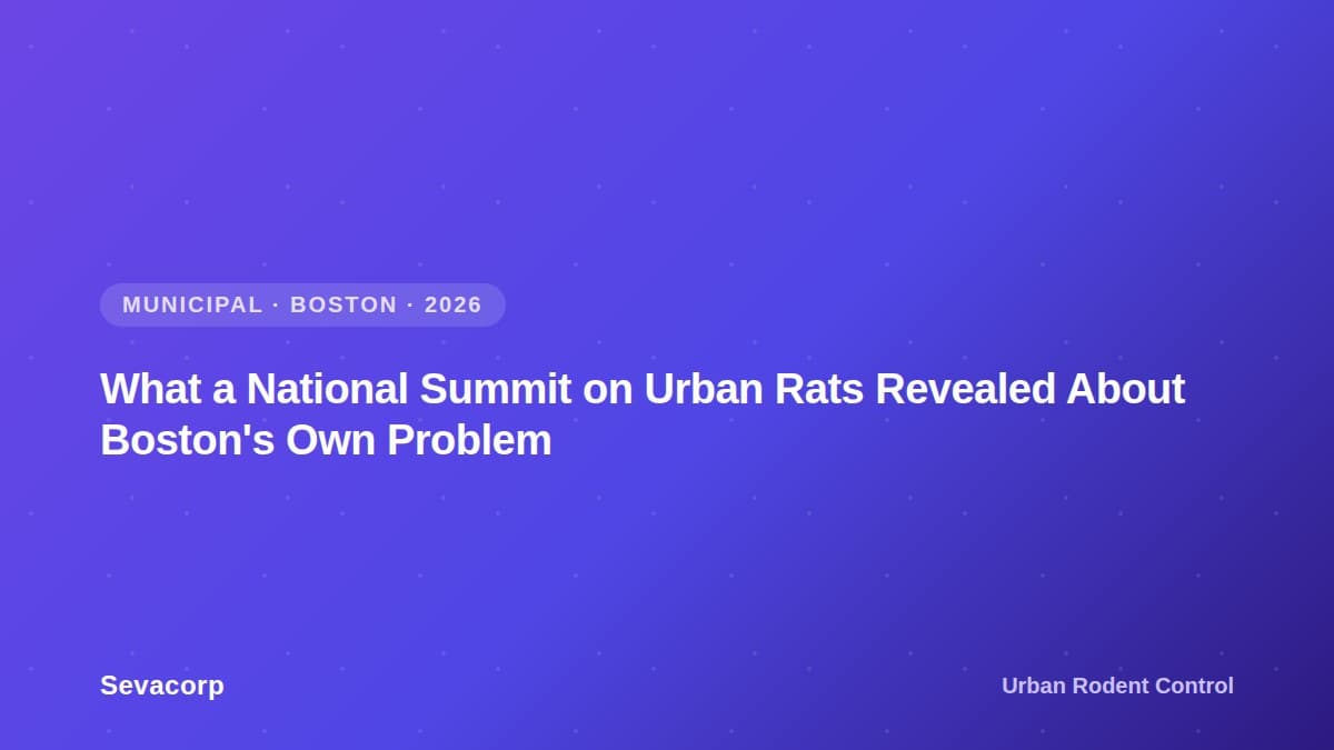 Graphic reading "What a National Summit on Urban Rats Revealed About Boston's Own Problem", tagged Municipal, Boston, 2026