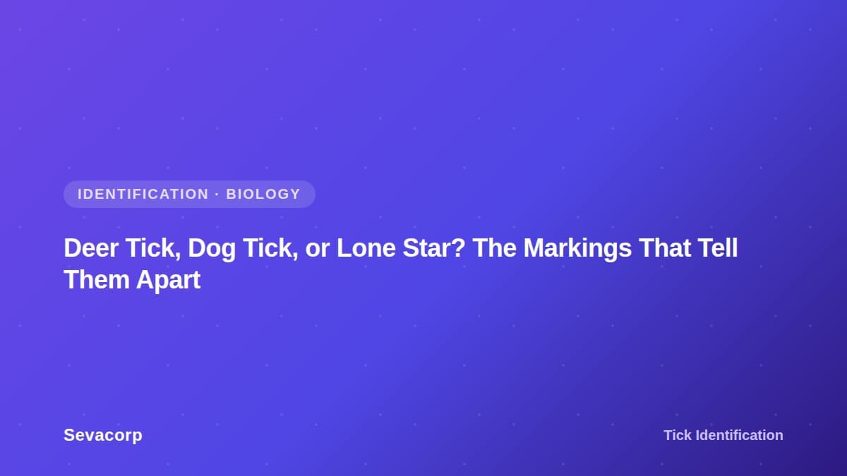 Graphic reading "Deer Tick, Dog Tick, or Lone Star? The Markings That Tell Them Apart", tagged Identification and Biology