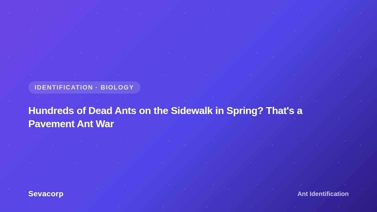 Graphic reading "Hundreds of Dead Ants on the Sidewalk in Spring? That's a Pavement Ant War", tagged Identification and Biology