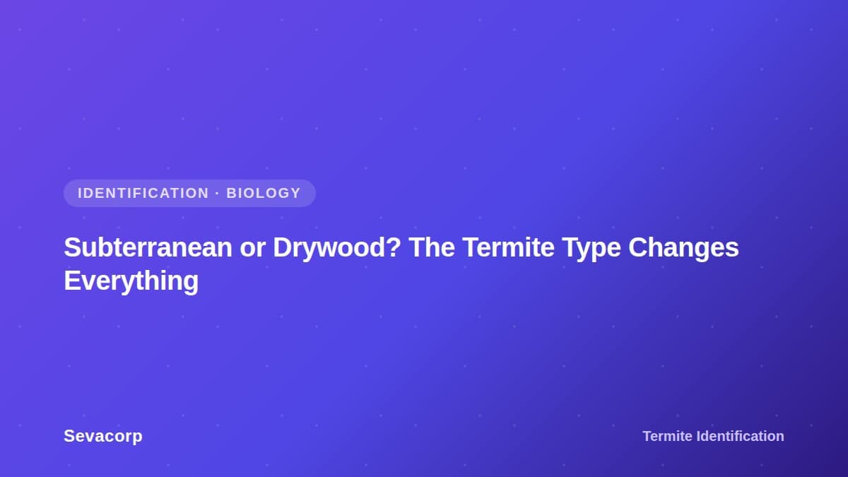 Graphic reading "Subterranean or Drywood? The Termite Type Changes Everything", tagged Identification and Biology
