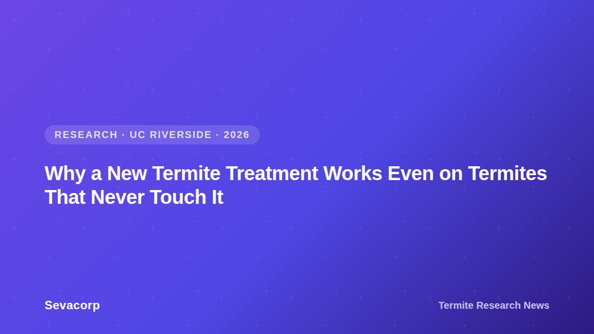 Graphic reading 'Why a New Termite Treatment Works Even on Termites That Never Touch It', tagged Research, UC Riverside, 2026