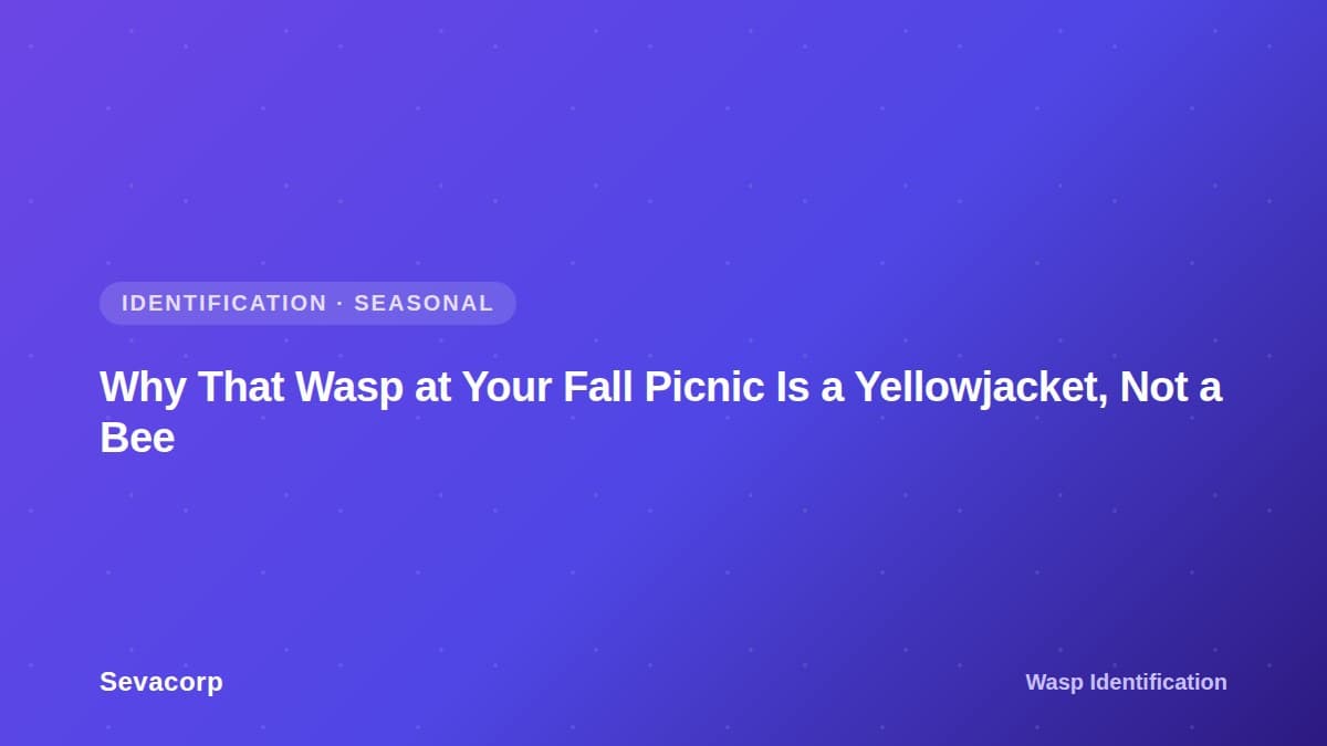 Graphic reading "Why That Wasp at Your Fall Picnic Is a Yellowjacket, Not a Bee", tagged Identification and Seasonal